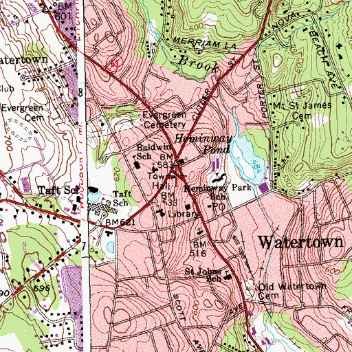 Topographic Map of Watertown Fire District, CT