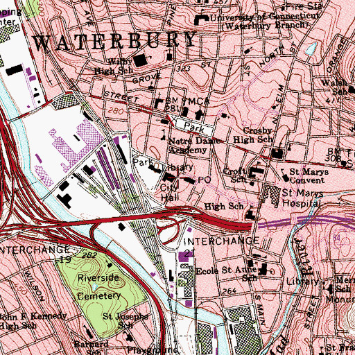 Topographic Map of Waterbury Fire Department Station 10 Headquarters, CT