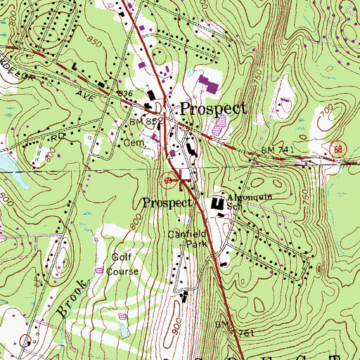 Topographic Map of Volunteer Fire Department of Prospect, CT