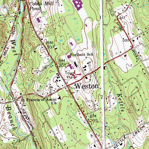 Topographic Map of Weston Volunteer Fire Department Station 1 Headquarters, CT