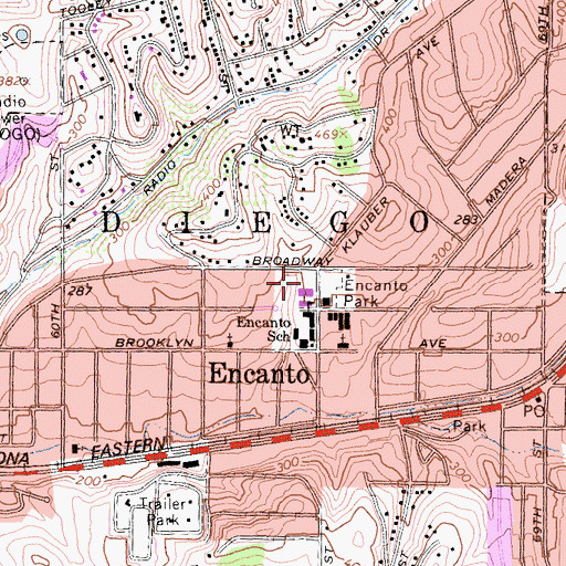 Topographic Map of Encanto Park, CA