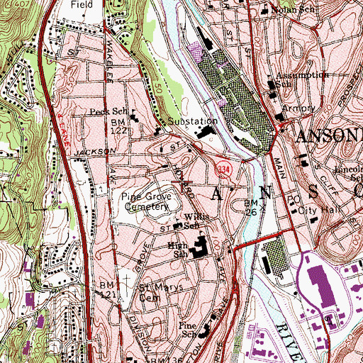 Topographic Map of Ansonia Fire Department Fountain Hose Company 1, CT