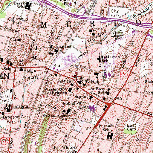 Topographic Map of Meriden Fire Prevention, CT