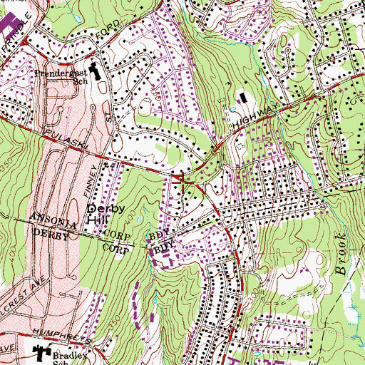 Topographic Map of Ansonia Fire Department Hilltop Hose Company 5, CT