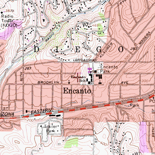 Topographic Map of Encanto School, CA