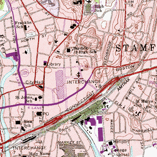 Topographic Map of Stamford Fire and Rescue Department Station 1 Headquarters, CT