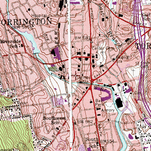 Topographic Map of Torrington Fire Department Headquarters, CT