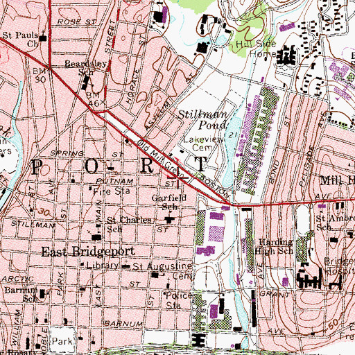 Topographic Map of Bridgeport Fire Department Engine Company and Ladder 10, CT