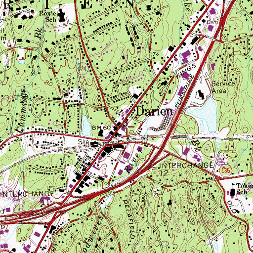 Topographic Map of Darien Volunteer Fire Department, CT