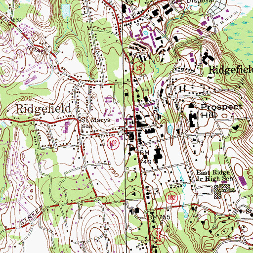 Topographic Map of Ridgefield Fire Department Headquarters, CT