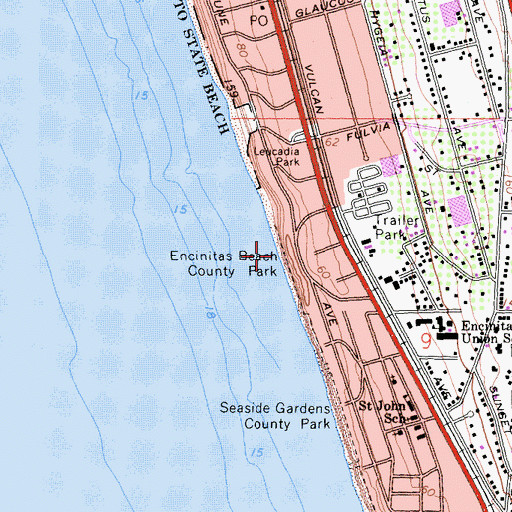Topographic Map of Encinitas Beach County Park, CA