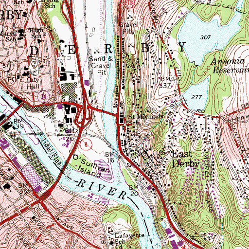 Topographic Map of Derby Fire Department Paugassett Hook and Ladder Company 4, CT