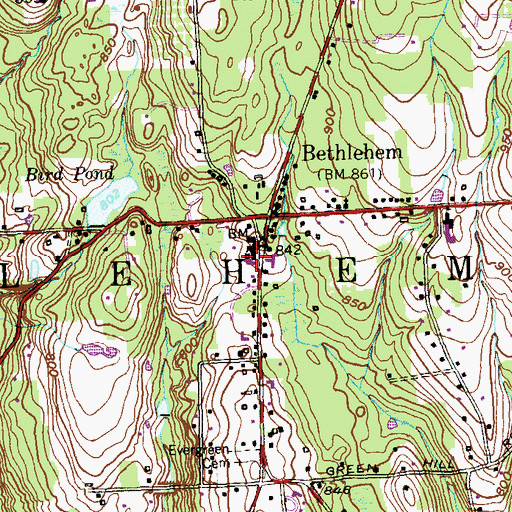 Topographic Map of Bethlehem Volunteer Fire Department, CT