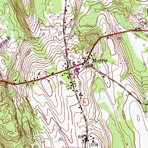 Topographic Map of Morris Volunteer Fire Department, CT