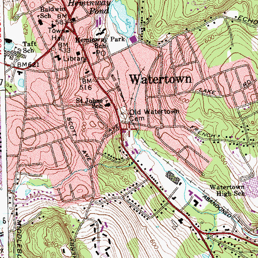 Topographic Map of Watertown Fire Department Headquarters, CT