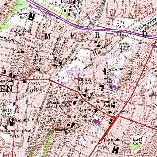 Topographic Map of Meriden Fire Engine Company 2, CT