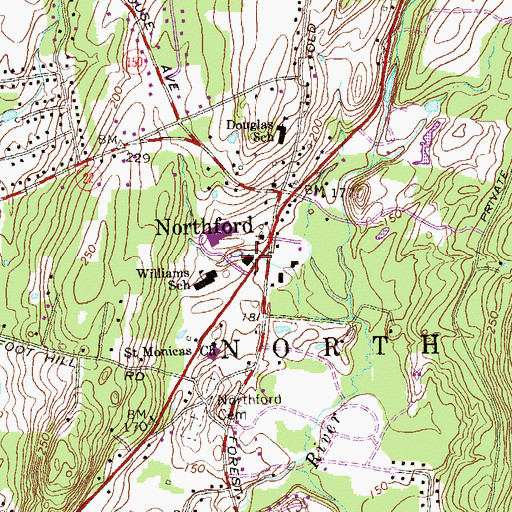 Topographic Map of Northford Volunteer Fire Department Company 2, CT