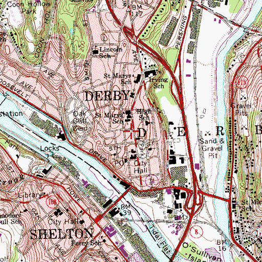 Topographic Map of Derby Fire Department Storms Engine Company 2, CT