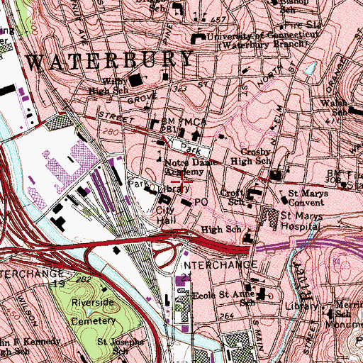 Topographic Map of Waterbury Fire Chief's Office, CT