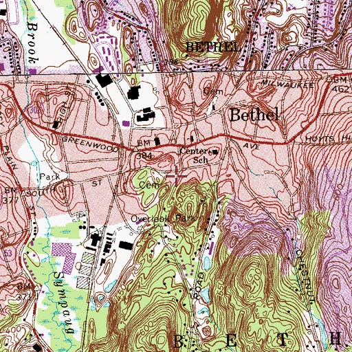 Topographic Map of Bethel Volunteer Fire Department, CT