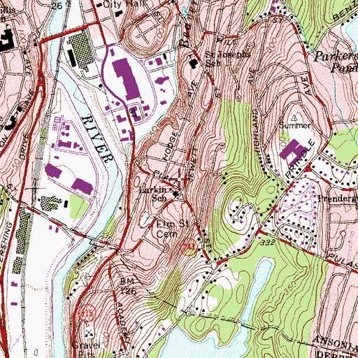 Topographic Map of Ansonia Fire Department Webster Hose Company 3, CT