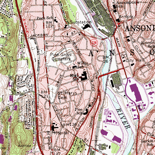 Topographic Map of Ansonia Fire Department Charter Hose Company 4, CT