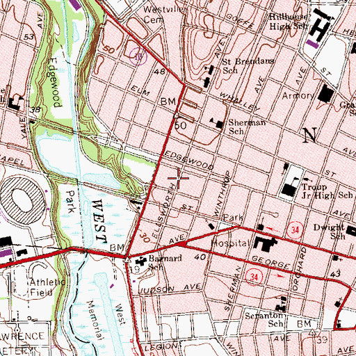 Topographic Map of New Haven Fire Department Engine Company 9, CT