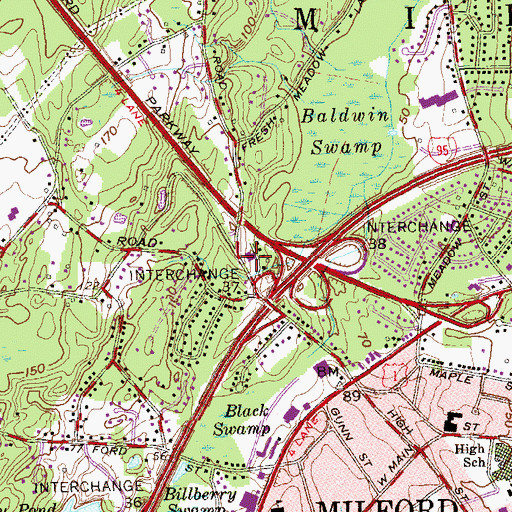 Topographic Map of Milford Fire Department Station 7, CT