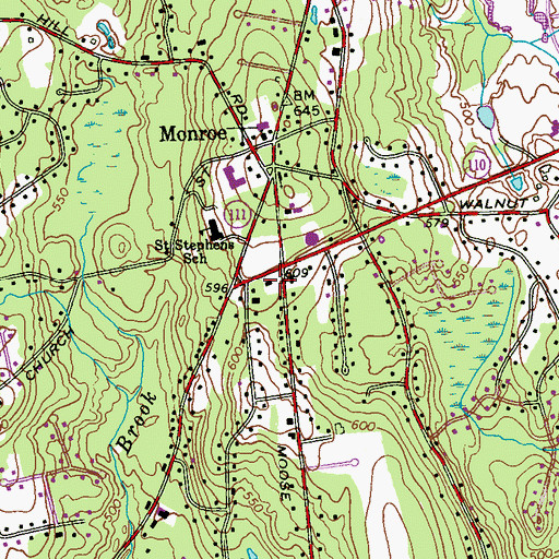 Topographic Map of Monroe Volunteer Fire Department Station 1 Headquarters, CT