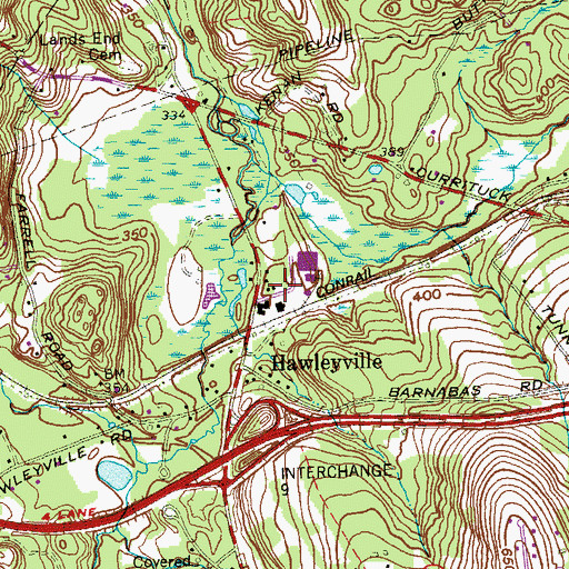 Topographic Map of Hawleyville Volunteer Fire Company 1, CT