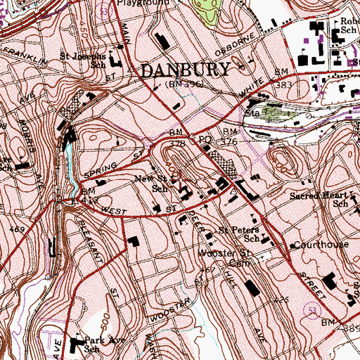 Topographic Map of Danbury Fire Department Headquarters, CT
