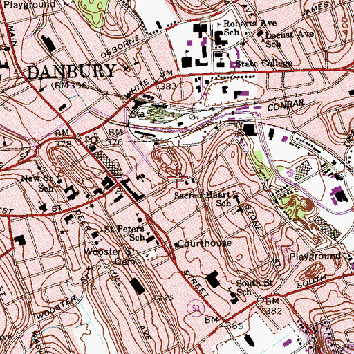 Topographic Map of Beckerle Volunteer Hose Company 9, CT