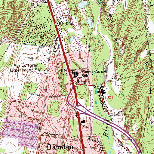 Topographic Map of Hamden Volunteer Fire Company Station 5, CT