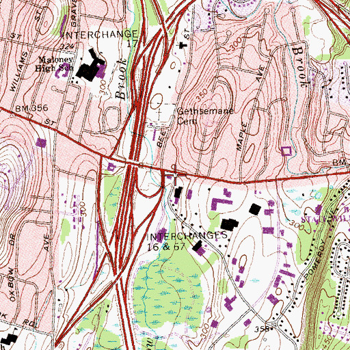 Topographic Map of Meriden Fire Engine Company 5, CT