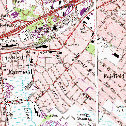 Topographic Map of Fairfield Fire Department Headquarters Station 1, CT