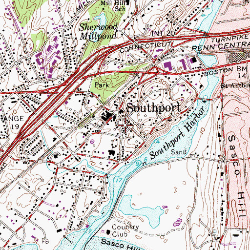 Topographic Map of Southport Volunteer Fire Department, CT