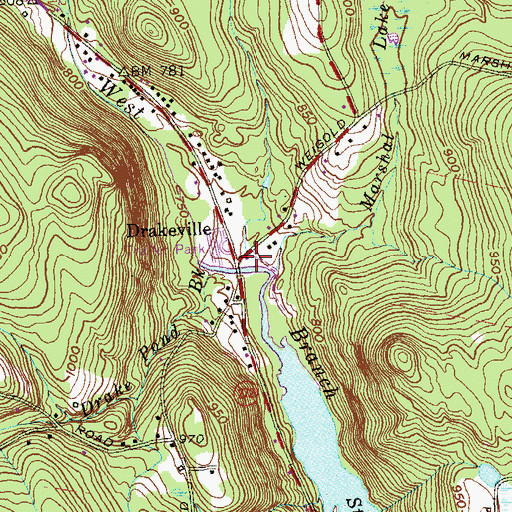 Topographic Map of Drakeville Volunteer Fire Department, CT