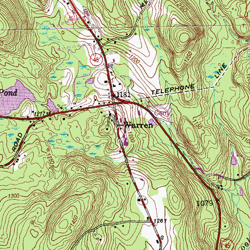 Topographic Map of Warren Volunteer Fire Company, CT