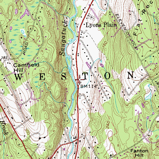Topographic Map of Weston Volunteer Fire Department Station 2, CT