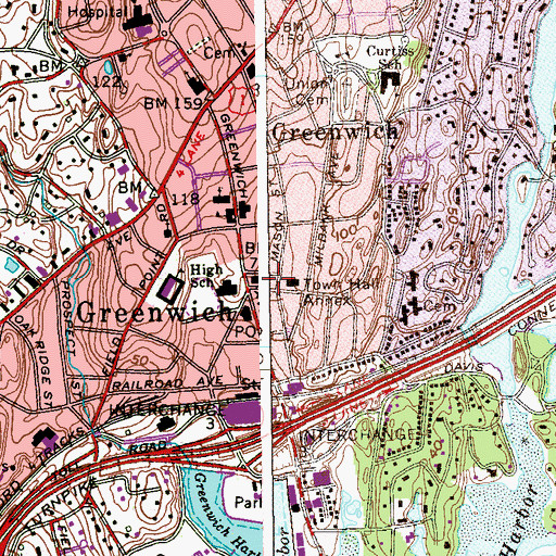 Topographic Map of Greenwich Fire Department Station 1 - Fire Headquarters, CT