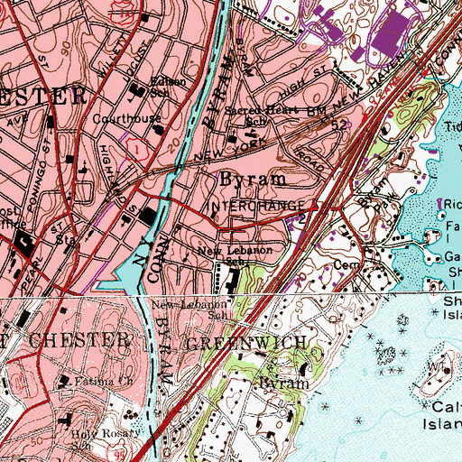 Topographic Map of Greenwich Fire Department Station 3 Byram, CT