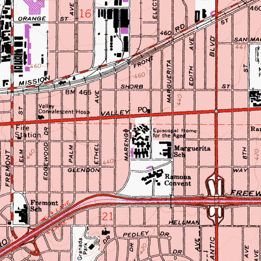Topographic Map of Episcopal Home for the Aged, CA