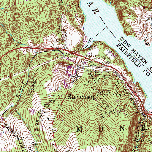 Topographic Map of Stevenson Volunteer Fire Company Station 1 Headquarters, CT