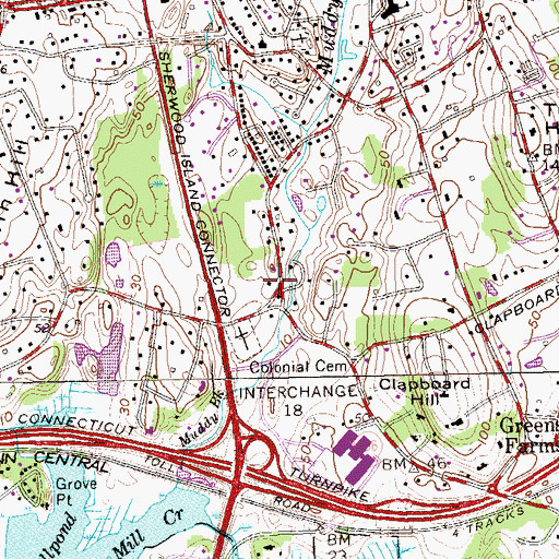 Topographic Map of Westport Fire Department Greens Farms, CT