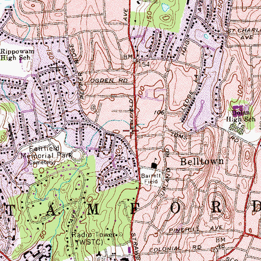 Topographic Map of Belltown Fire Department, CT