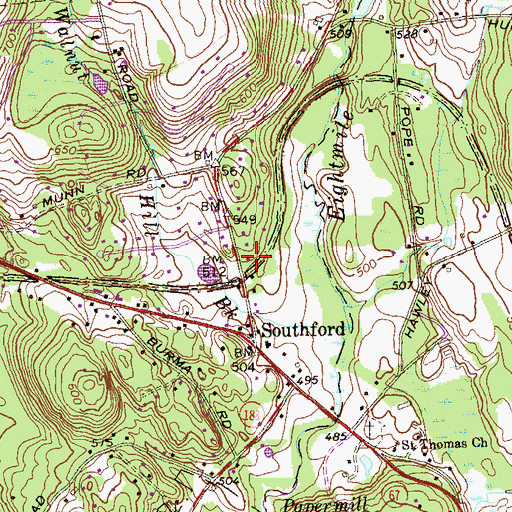 Topographic Map of Southbury Volunteer Fire Department Southford Fire House, CT