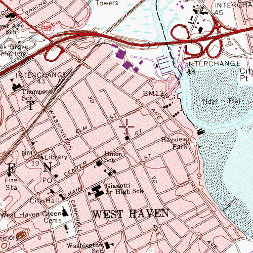 Topographic Map of West Haven Fire Department Hook and Ladder Company 1, CT