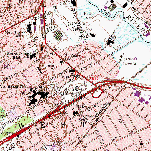 Topographic Map of West Haven Fire Department Savin Rock Hose Company 4, CT