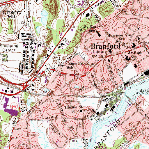 Topographic Map of Branford Fire Department M P Rice Company 2, CT