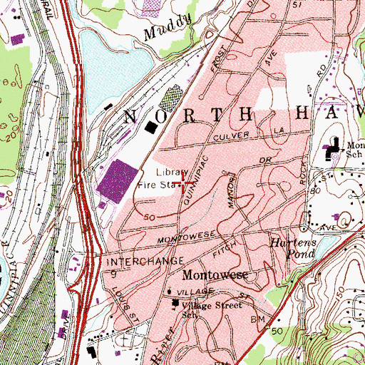 Topographic Map of North Haven Fire Department Montowese Volunteer Fire Company, CT